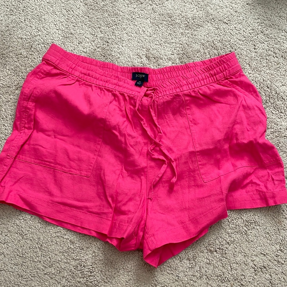 JCREW linen blend hot pink drawstring shorts